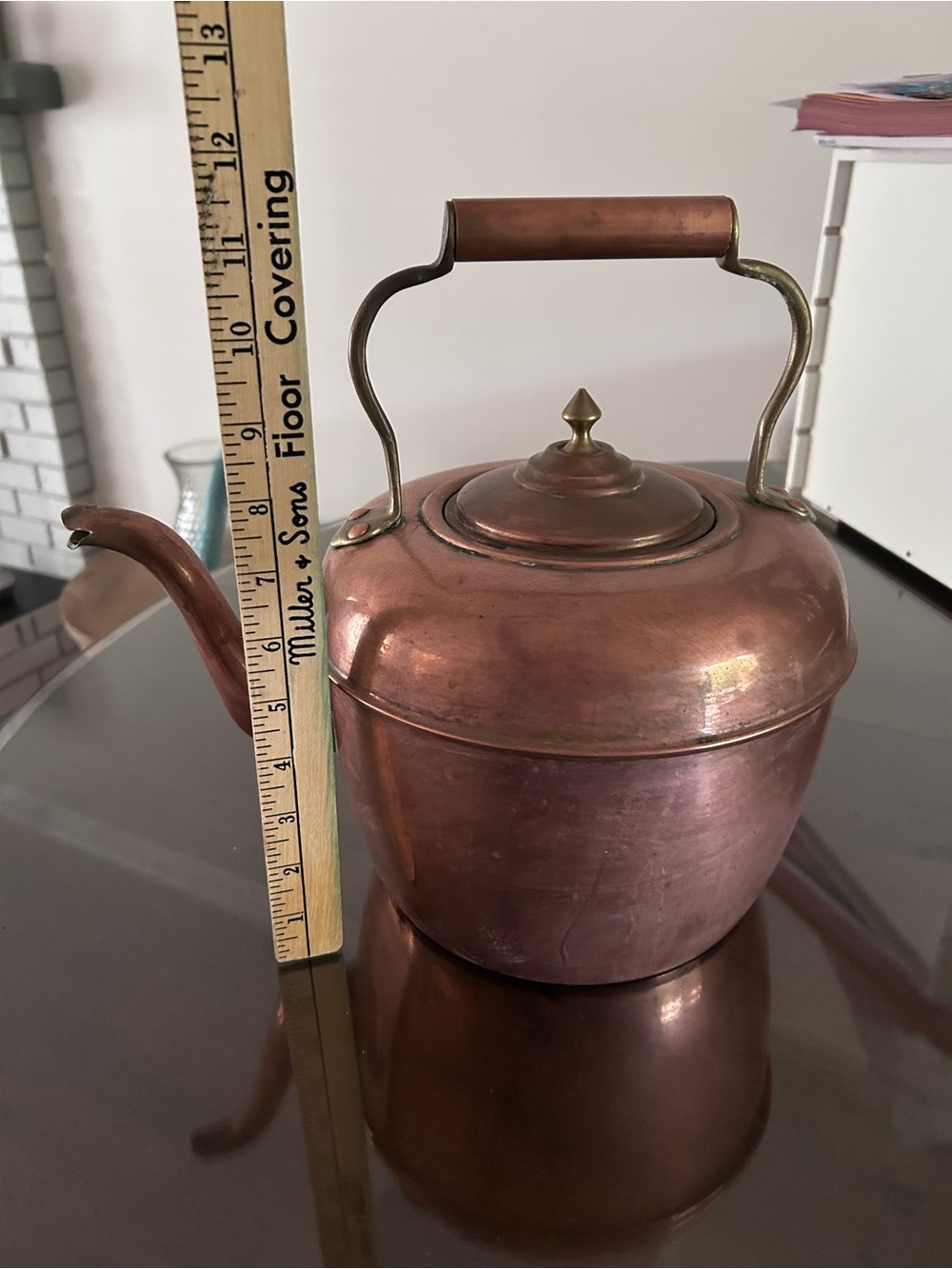 Copper Stovetop Tea Kettle with Brass-Tone Handle Vintage